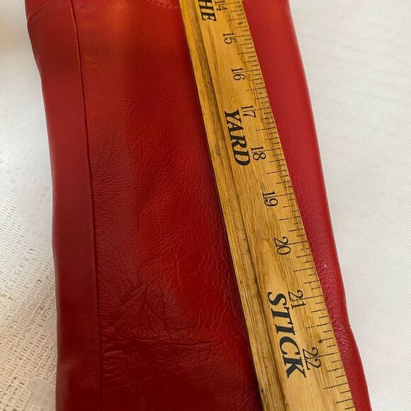 JCCOLLECTION Leather Coat German Half Trench Lined Notched Lapel Womens M Red - Picture 9 of 15